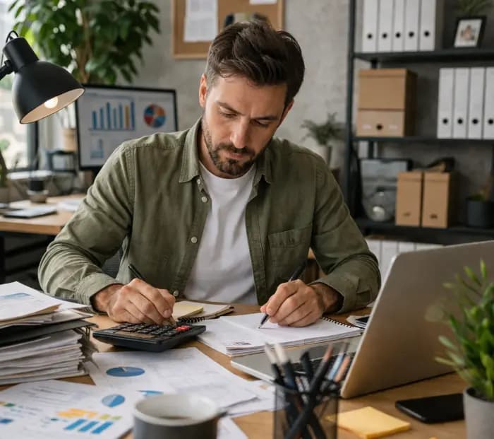Autónomo trabajando con documentos — gestoría para autónomos en España